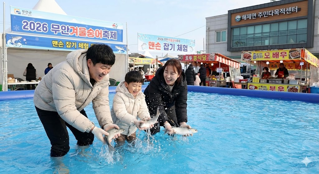 2026 무안겨울숭어축제 가족 맨손 숭어 잡기 체험