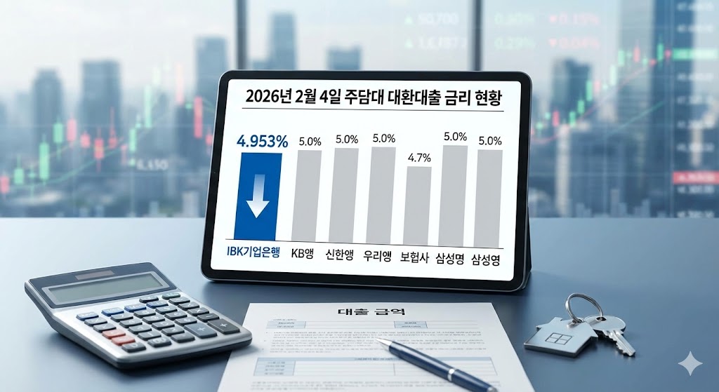 모기지투데이 기업은행 주담대 대환대출 최저 금리 4.953 등 2월 4일 은행 보험사 금리비교