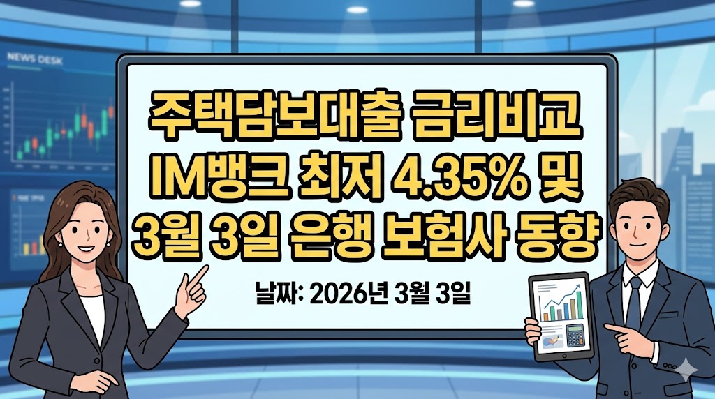 IM뱅크(대구은행) 주담대 최저 금리 4.35% 등 3월 3일 은행 보험사 담보대출 금리비교 im뱅크(대구은행) 주담대 최저 금리 4.35% 등 3월 3일 은행 보험사 담보대출 금리비교