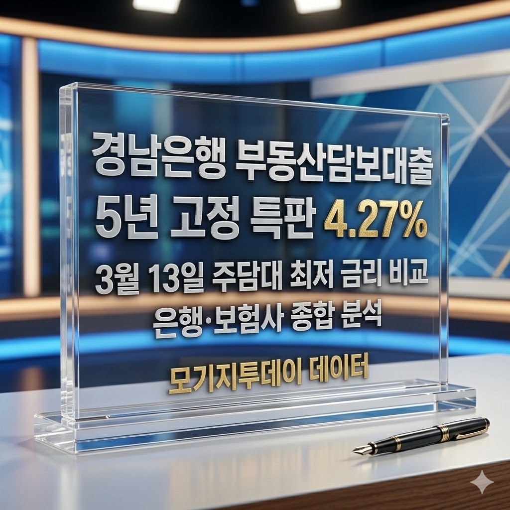 경남은행 부동산담보대출 5년 고정금리 특판 4.27% 등 3월 13일 은행 보험사 주담대 최저 금리 비교