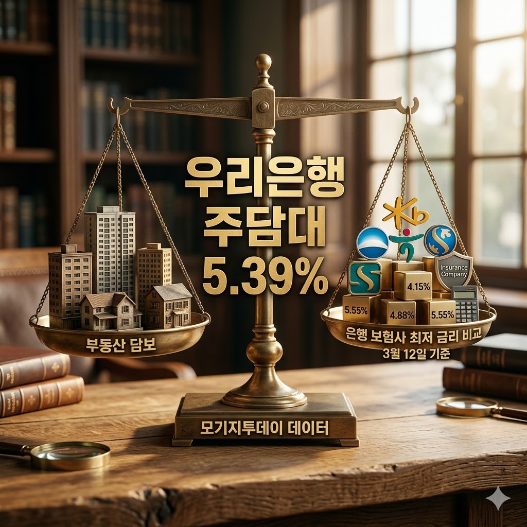 우리은행 주담대 5년 고정금리 5.39% 등 3월 12일 은행 보험사 최저 금리 비교