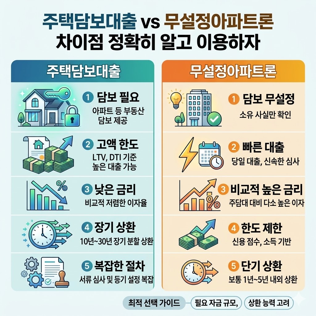 무설정아파트론 주택담보대출 차이점 및 한도 비교 주택담보대출 vs 무설정아파트론 차이점 정확히 알고 이용하자