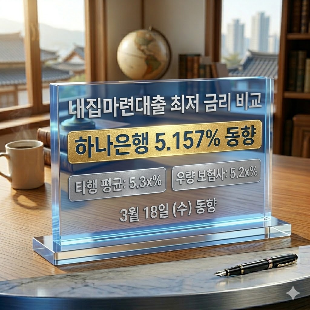 하나은행 내집마련대출 5년 고정금리 5.157% 등 3월 18일 은행 보험사 최저 금리 비교