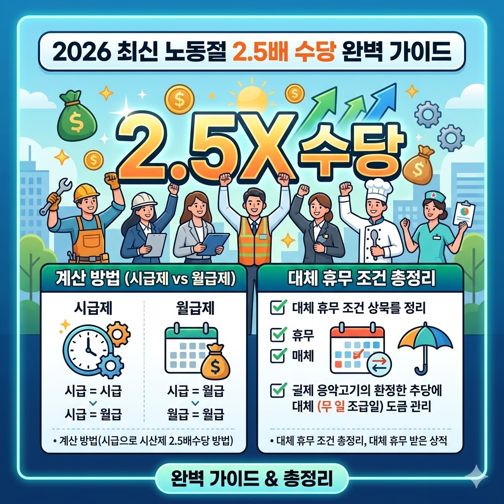 2026 노동절 2.5배 수당 완벽 가이드 근로자의 날 계산 방법 및 대체휴무 조건 총정리