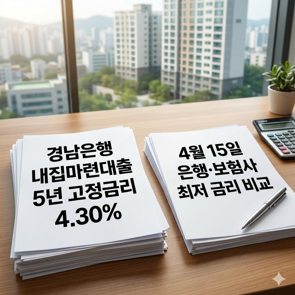 경남은행 내집마련대출 5년 고정금리 4.30% 등 4월 15일 은행 보험사 최저 금리 비교 경남은행 내집마련대출 5년 고정금리 4.30% 등 4월 15일 은행 보험사 최저 금리 비교