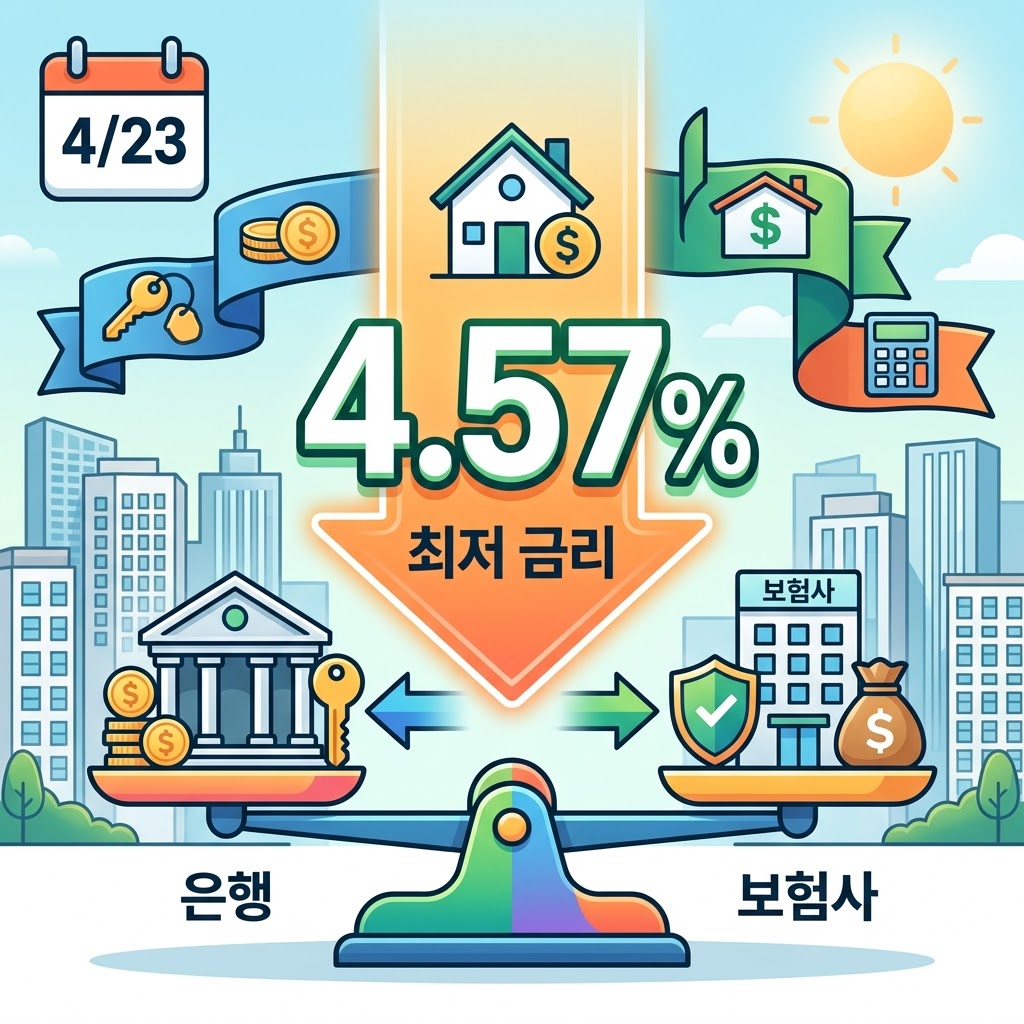 국민은행 주담대 금리 4.57% 등 4월 23일 은행 보험사 최저 금리비교
