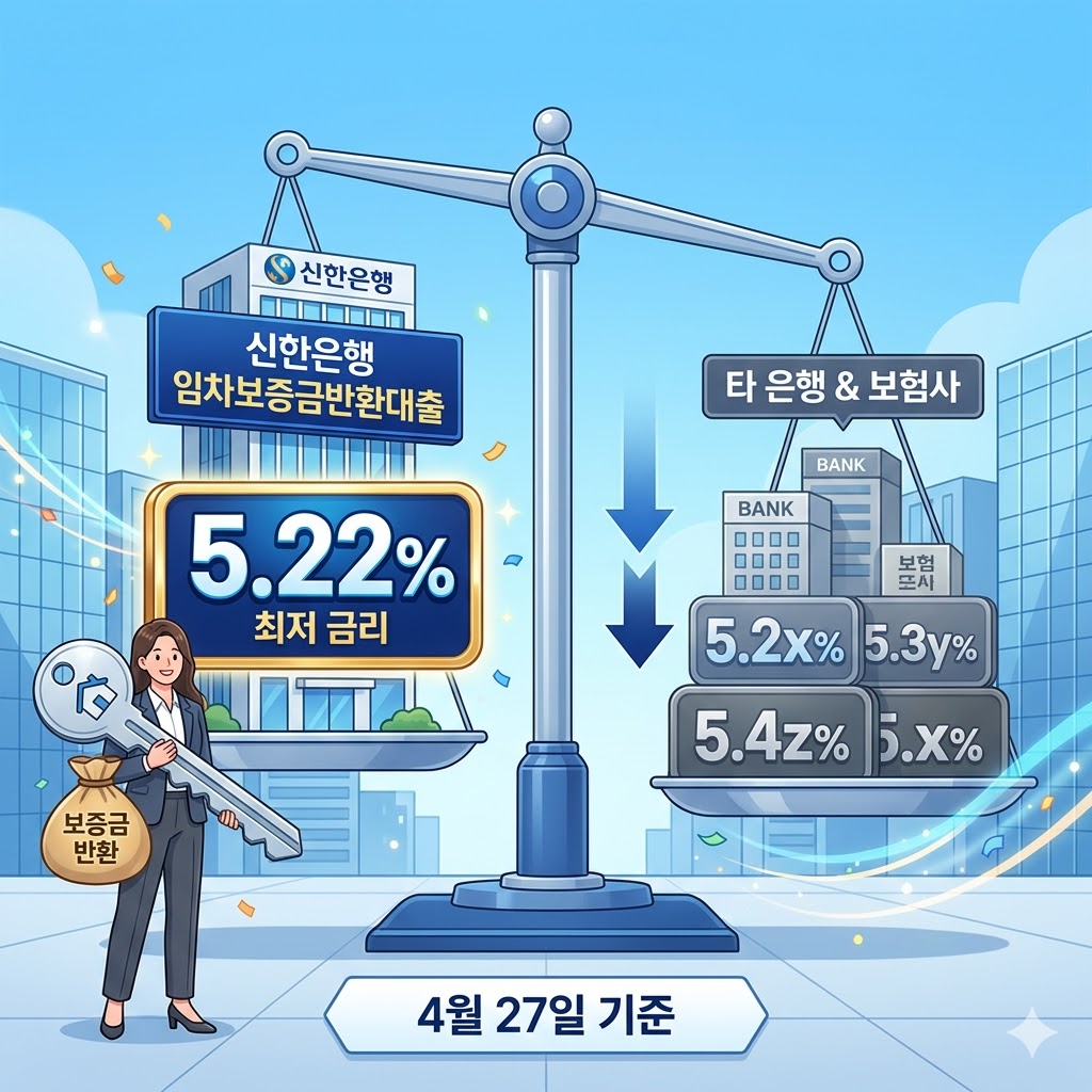 신한은행 임차보증금반환대출 금리 5.22% 등 4월 27일 은행 보험사 최저 금리비교