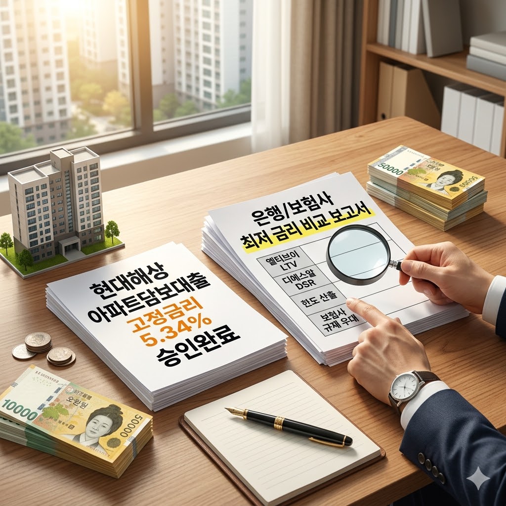 현대해상 아파트담보대출 고정금리 5.34% 등 4월 21일 은행 보험사 최저 금리비교