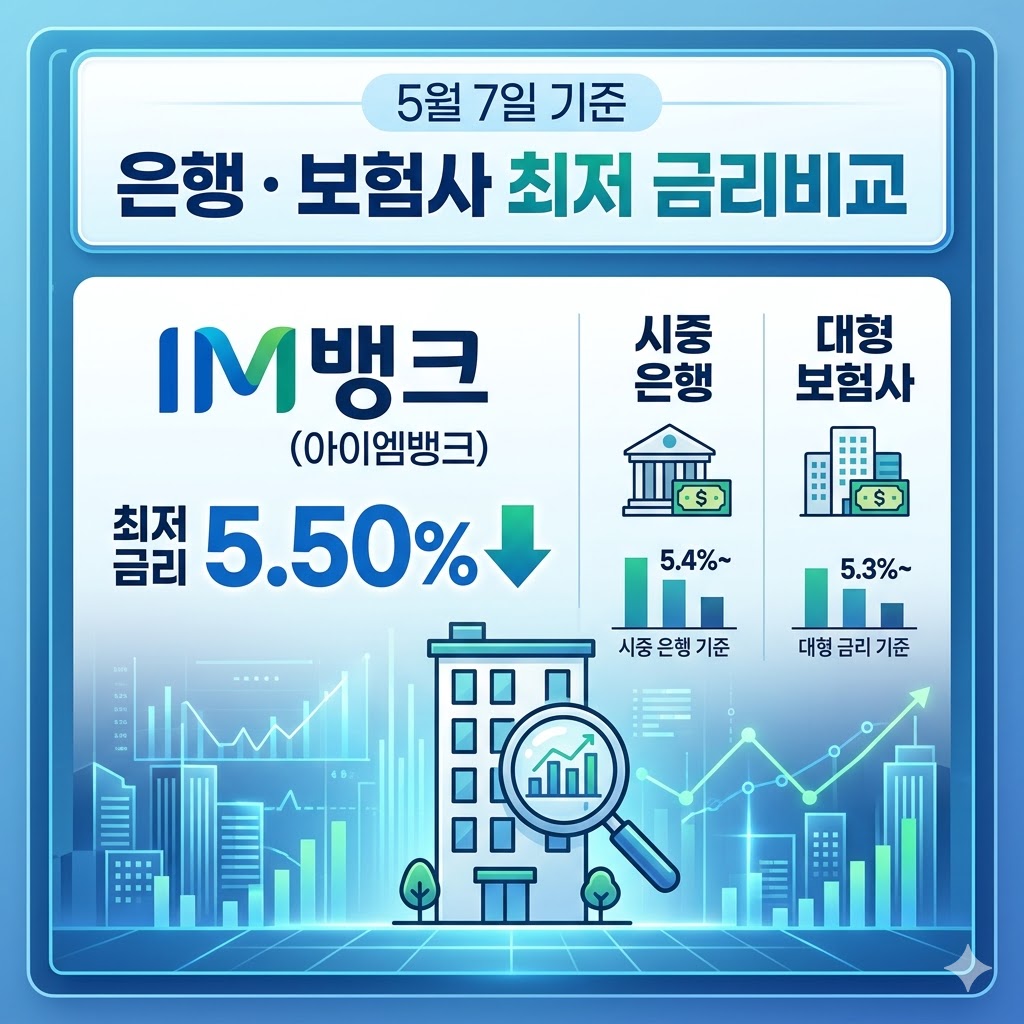 im뱅크(대구은행) 부동산담보대출 금리 5.50% 등 5월 7일 은행 보험사 최저 금리비교