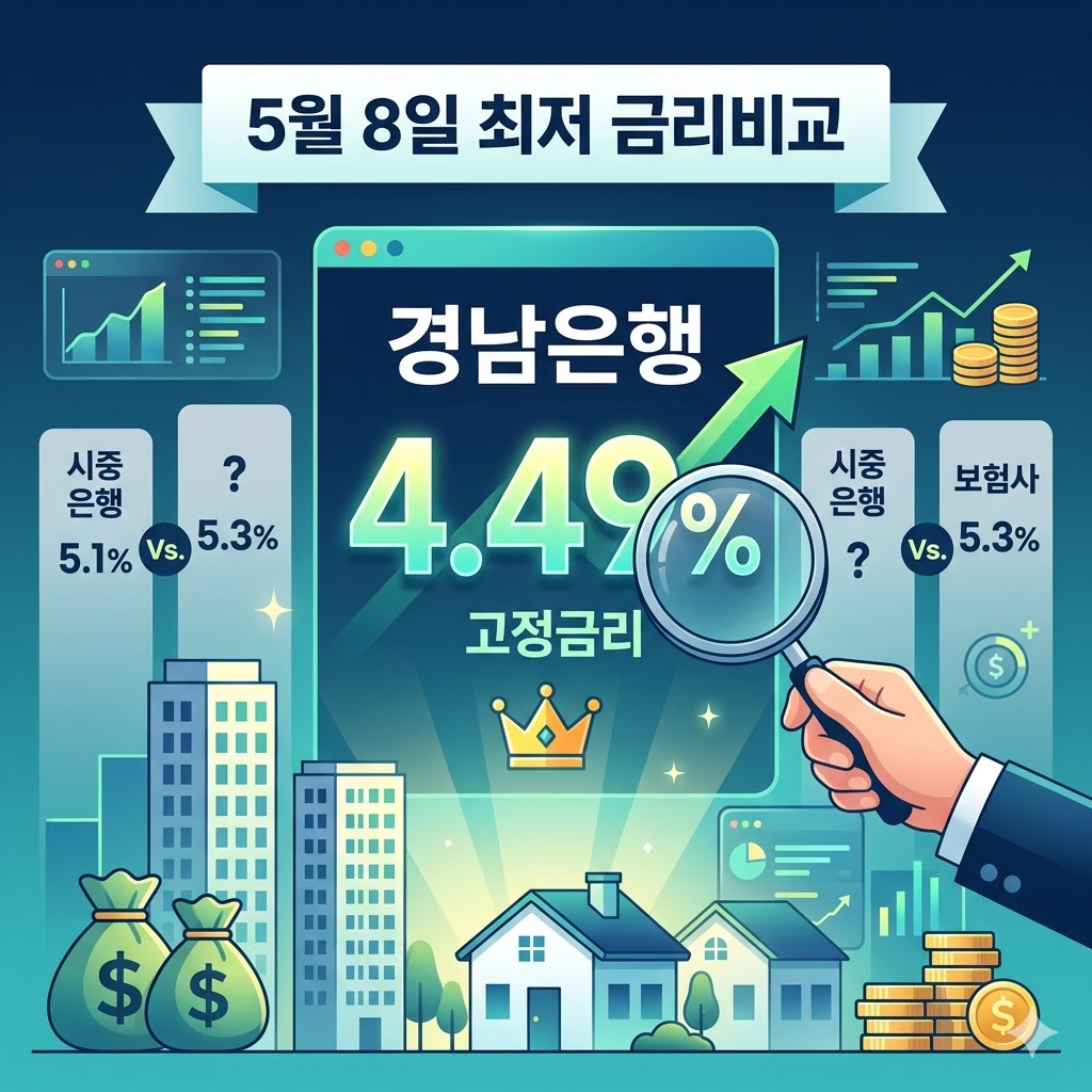경남은행 아파트구입자금대출 고정금리 4.49% 등 5월 8일 은행 보험사 최저 금리비교