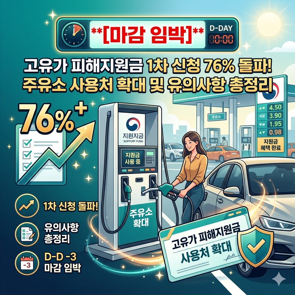 [마감 임박] 고유가 피해지원금 1차 신청 76% 돌파! 주유소 사용처 확대 및 유의사항 총정리