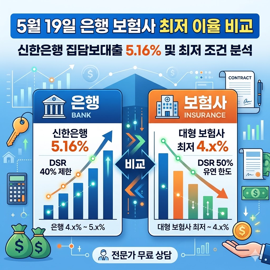 신한은행 집담보대출 이율 5.16% 등 5월 19일 은행 보험사 최저 이율비교