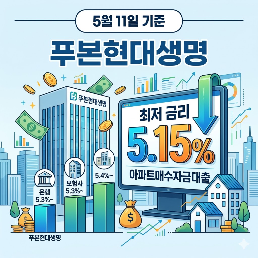 푸본현대생명 아파트매수자금대출 금리 5.15% 등 5월 11일 은행 보험사 최저 금리비교